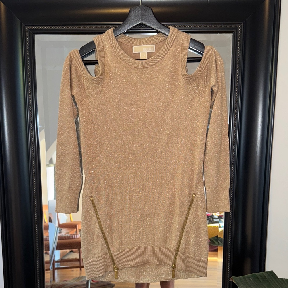 Michael Kors Women's Gold Tan Off-the-Shoulder Sweater - Picture 4 of 13